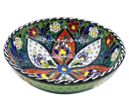 زبديه صحن عميق سيراميك نقش يدوي دائري مقاس 15سم تصميم٤