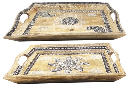 صينية تقديم خشب مستطيل نقش يدوي بارز