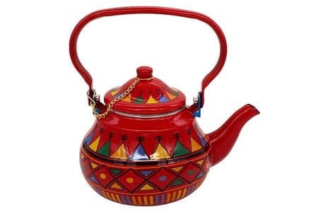 ابريق شاهي غضار هرمي نقشة القط العسيري احمر