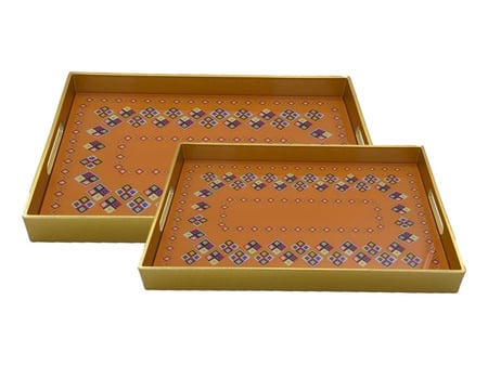 طقم صواني تراثي قاعدة قزاز مستطيل اصفر