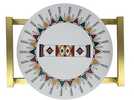 صينية تقديم خشب دائري نقشة القط العسيري