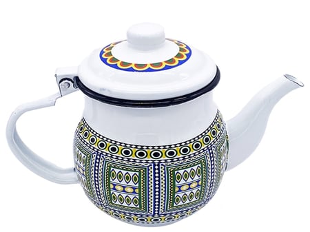 ابريق براد شاهي غضار نقشة تراثية ابيض