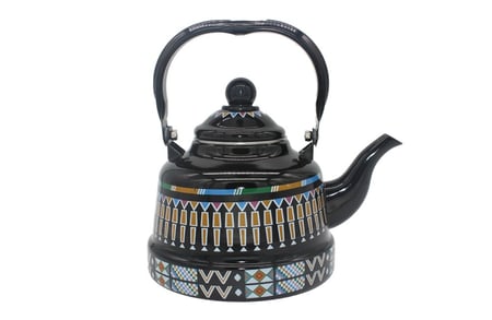 ابريق شاهي غضار نقشة القط العسيري TK505 اسود