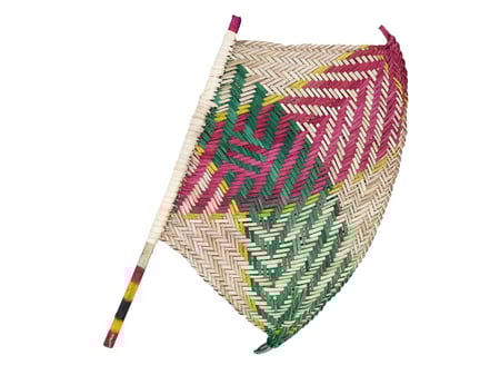 مروحة يدوية خوص ملون كبير