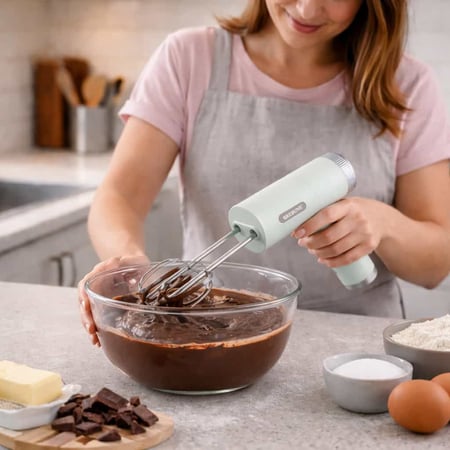 مضرب يدوي كهربائي صغير يعمل بالشحن لتحضير وصفاتك المفضلة