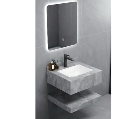 مغسلة رخام مودرن مع مرآة LED وتخزين فاخر