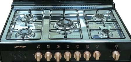 فرن غاز رسلان 5 عيون 60×90 سطح استيل جوانب اسود + مروحه