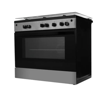 فرن غاز جيبسون 60×90 سم 5 عيون سطح اسود وجه استيل جوانب اسود امان كامل