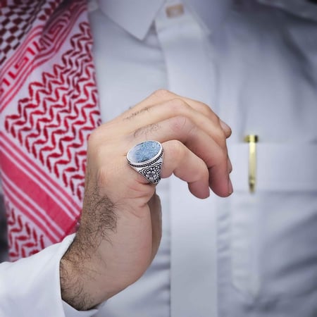 خاتم فضة عقيق يماني طحلبي بحري