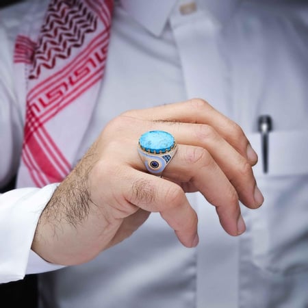 خاتم فضة مرصع حجر فيروز