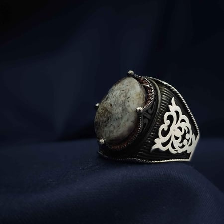 خاتم فضة عقيق يماني طحلبي