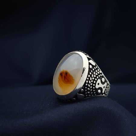 خاتم فضة عقيق يماني مزهر