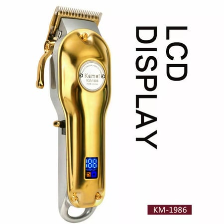 Kemei 1986 – ماكينة حلاقة شعر احترافية لاسلكية بتصميم معدني أنيق وشفرات حادة لقص دقيق
