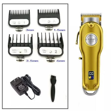 Kemei 1986 – ماكينة حلاقة شعر احترافية لاسلكية بتصميم معدني أنيق وشفرات حادة لقص دقيق