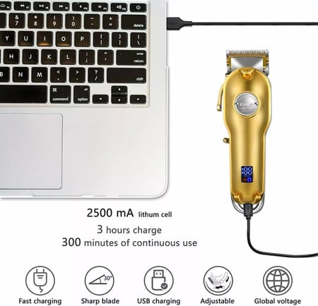 Kemei 1986 – ماكينة حلاقة شعر احترافية لاسلكية بتصميم معدني أنيق وشفرات حادة لقص دقيق