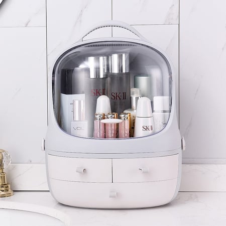 دولاب تخزين مستحضرات التجميل مع غطاء مانع للغبار وأدراج للمكياج