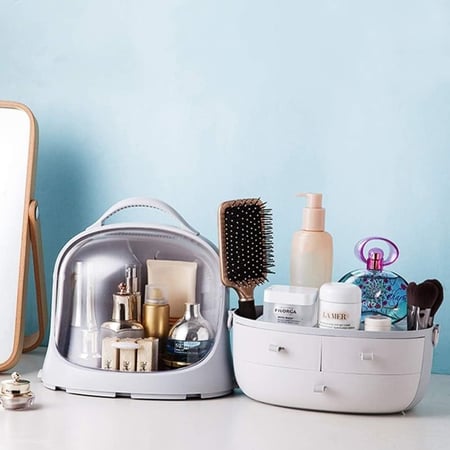 دولاب تخزين مستحضرات التجميل مع غطاء مانع للغبار وأدراج للمكياج