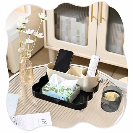 منظم مكياج أنيق متعدد الأقسام - مثالي للعطور ولمستحضرات التجميل والفرش والإكسسوارات - تصميم عصري لتخزين سهل على التسريحة والطاولة - بيج أسود