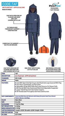 بدلة مقاومة للقوس الكهربائي ATPV 40CAL/cm² بمعيار IEC 61482 – أمان عالي للمهن الكهربائية