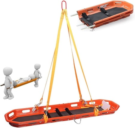 نقالة سلة قابلة للفصل (HSP)، نقالة سلة إنقاذ، سلة طوارئ من الفولاذ المقاوم للصدأ، مزودة بأحزمة وحبال رفع، للاستخدام في طائرات الهليكوبتر وعمليات الإنقاذ.