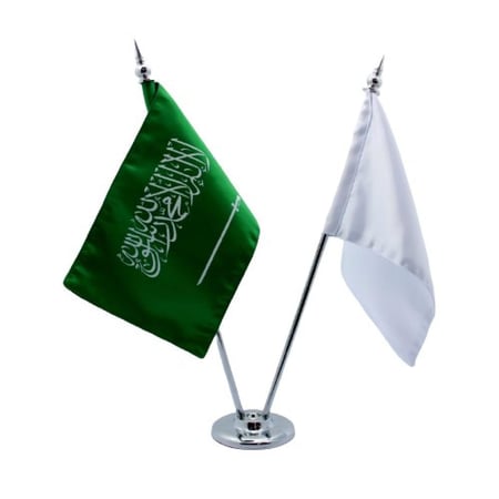 سارية مع علمين السعودية مكتبي صغير مزدوج فضي  HS233-LD426