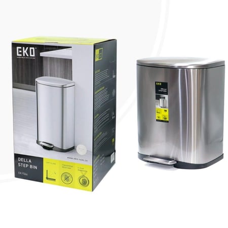 سلة مهملات EKO مستطيل بدعاسة ستيل فضي 6لتر EK936611
