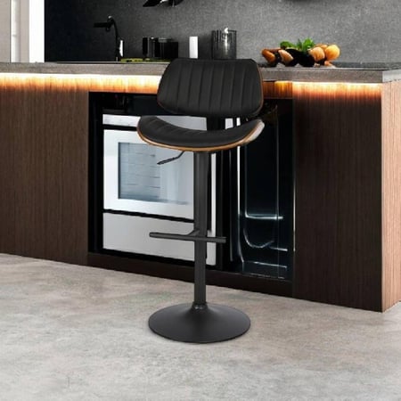 كرسي بار خشب مع جلد اسود AM-7708