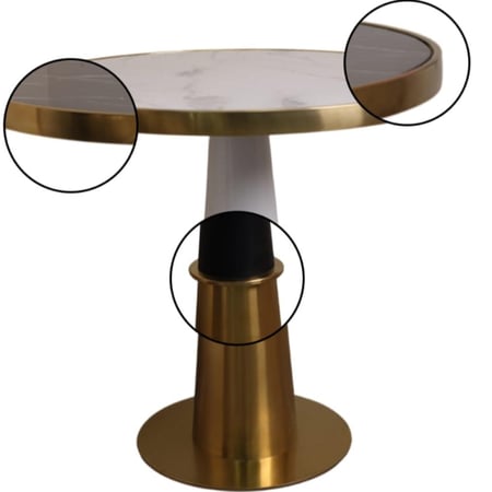طاولة طعام فاخرة دائرية 80CM قاعدة ستيل ذهبي مع سطح رخام ابيض 612W