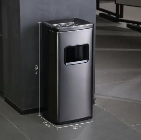 سلة مهملات خارجية مع طفاية سجائر مربع ستيل اسود ذهبي GWD1538GB