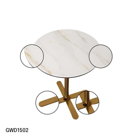 طاولة ضيافة للقهوة فاخرة دائرية 45سم سطح رخام وقاعدة ستيل ذهبي  GWD1502