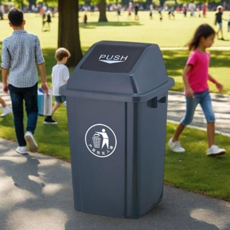 حاوية نفايات بلاستيك كبيره بغطاء مروحة رمادي 100لتر  LD803