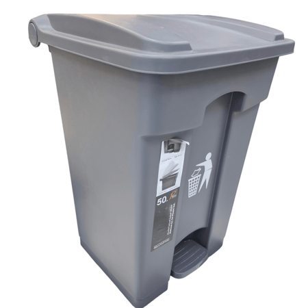 حاوية نفايات بلاستيك كبيره بدعاسة امامية رصاصي 50لتر  DR504GRAY