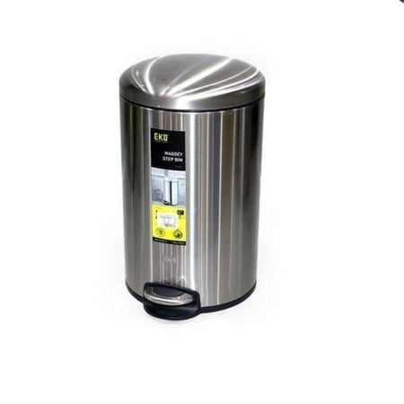 سلة مهملات EKO دائري اسطواني بدعاسة ستيل فضي 20لتر EK921314