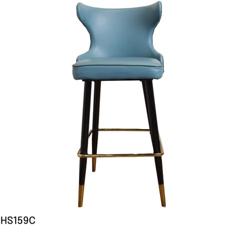 كرسي بار جلد ازرق وقاعدة ارجل حديد لون اسود HS-159CBLUE