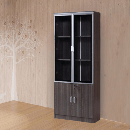 دولاب خشب 2 ابواب قزاز مع 2 ابواب خشب متعدد الاستخدامات لون رمادي مقاس 80CM×190CM×32CM  موديل رقم OW-1104DBROWN