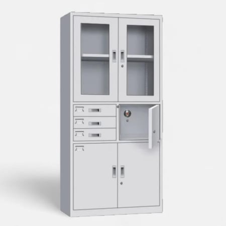 دولاب ملفات مكتبي حديد 4 ابواب و2 ادراج و ارفف داخلية مقاس 185×85×40 رصاصي W055GRAY