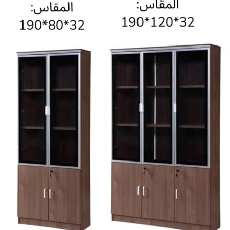 دولاب خشب 3 ابواب قزاز مع 3 ابواب خشب متعدد الاستخدامات لون بني غامق مقاس 120CM×190CM×32CM  موديل رقم OW-1101DBROWN