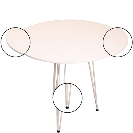 طاولة طعام دائرية 80CM سطح خشب مع قاعدة حديد 3ارجل لون ابيض GWD1291-80W