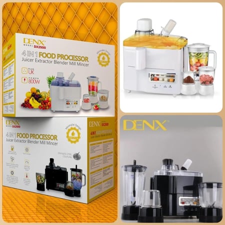 محضر الطعام دينيكس 4×1 لون ابيض عصارة وخلاط ومفرمة 1000مل 800وات موديل رقم DX2500W