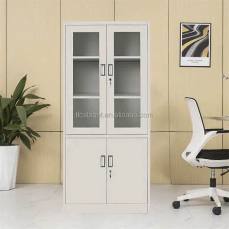 دولاب ملفات مكتبي حديد نصف زجاجي 4ابواب بيج  GT-3