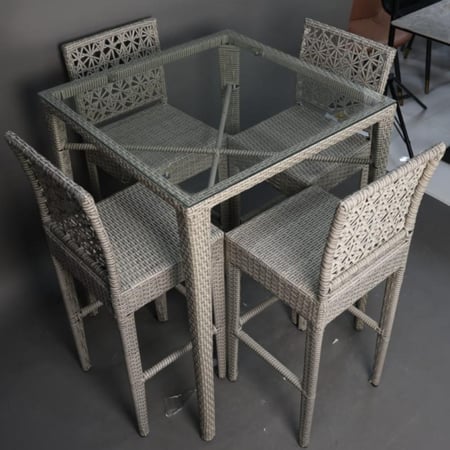 طقم طاولة طعام بار خارجي سطح قزاز مربع مع 4 كراسي لون رصاصي  EG5008