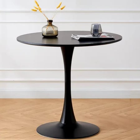 طاولة طعام دائرية 80CM سطح خشب مع قاعدة فايبر لون اسود GWD1280-80B