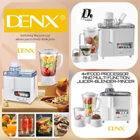 محضر الطعام دينيكس 4×1 لون ابيض عصارة وخلاط ومفرمة 1000مل 800وات موديل رقم DX2500W