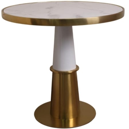 طاولة طعام فاخرة دائرية 80CM قاعدة ستيل ذهبي مع سطح رخام ابيض 612W