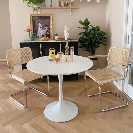 طاولة طعام دائرية 80CM سطح خشب مع قاعدة فايبر لون ابيض GWD1280-80W