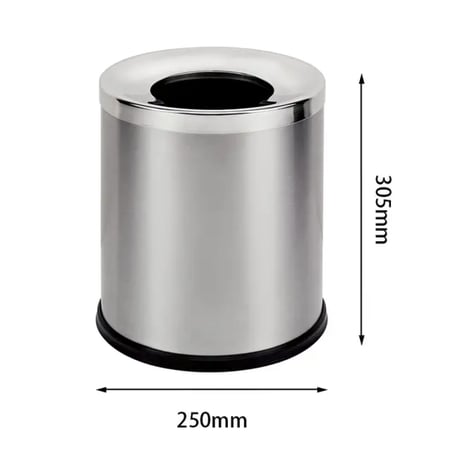 سلة مهملات دائري اسطواني فتحه ستيل فضي 10لتر GWD1537S