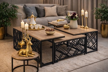 طقم طاولات شاي مودرن 6+1 بتصميم هندسي أنيق