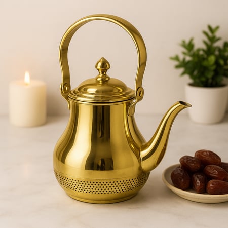 دلة شاي فاخرة باللون الذهبي اللامع