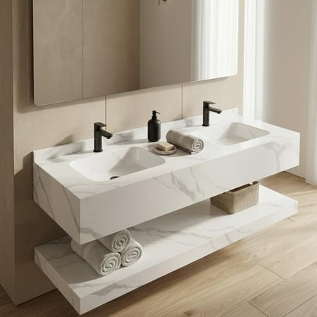 مغسلة رخام مودرن لحماماترالضيوف مقاس150سم مع رف ومرايا