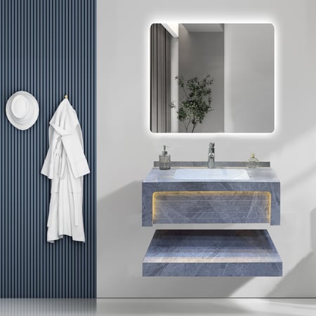 مغسلة رمادي حوض واحد مقاس 80 سم مع اضاءة بورسلان